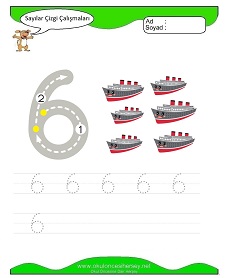6 Rakamı Çizgi Çalışmaları Çalışma Sayfaları